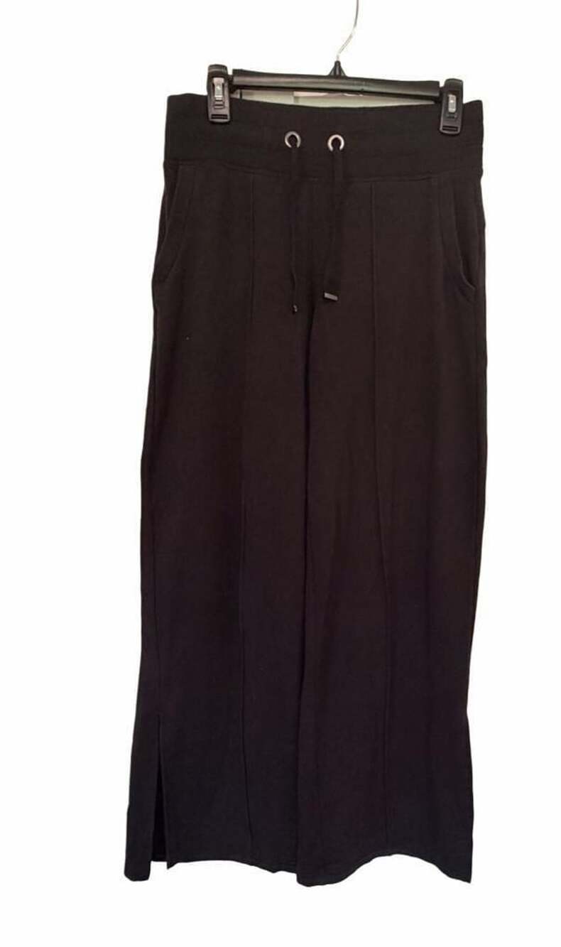Athleta Women's Black High Rise Pintuck Wide Leg Fleece Sweatpants Size S